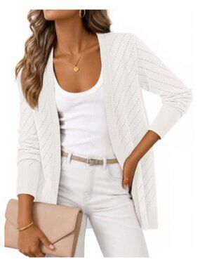 Crochet Long Sleeve Cardigan Women's Lightweight Open Front Knit Sweater